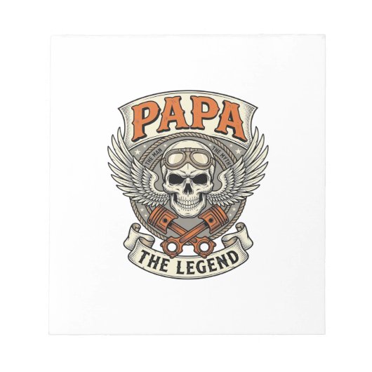 Oude Papa Biker Schedel Legende Notitieblok (Voorkant)