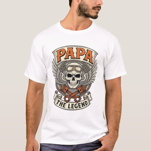 Oude Papa Biker Schedel Legende T-shirt (Voorkant)