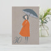 Oude Papier Trotse Dame In De Regen 30ste Verjaard Kaart (Staand voorkant)