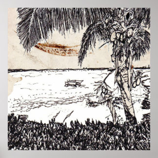 Oude papieren kokospalm, Bahama's Poster