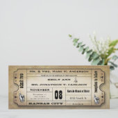 Oude papieren  moderne typografie Ticket Wedding Kaart (Staand voorkant)