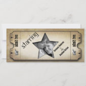 Oude papieren  moderne typografie Ticket Wedding Kaart (Achterkant)