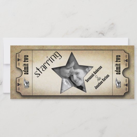 Oude papieren  moderne typografie Ticket Wedding Kaart (Achterkant)