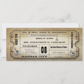 Oude papieren  moderne typografie Ticket Wedding Kaart (Voorkant)