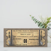 Oude papieren  moderne typografie Ticket Wedding Kaart (Staand voorkant)