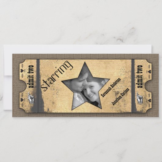 Oude papieren  moderne typografie Ticket Wedding Kaart (Achterkant)