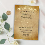 Oude papieren ornament Romantic Old Fashion Weddin Folie Uitnodiging<br><div class="desc">Oude papieren goudornament Romantic Old Fashion Wedding Folie Invitation. Donkere beige oude papieren achtergrond met goudfolie-romantische versiering bovenaan en gouden details. De tekst is zwart.</div>