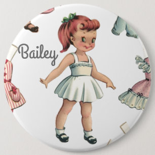 Oude papieren popafbeelding met jurken gepersonali ronde button 6,0 cm