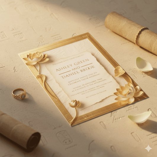 Oude Papyrus Luxe Gouden Lotus Egyptische Huwelijk Kaart