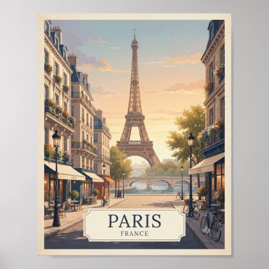 Oude Parijs Frankrijk Reisposter | Eiffeltoren  Poster (Voorkant)