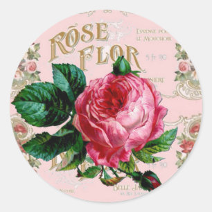 Oude Parijse typografie, roze landhuis Ronde Sticker