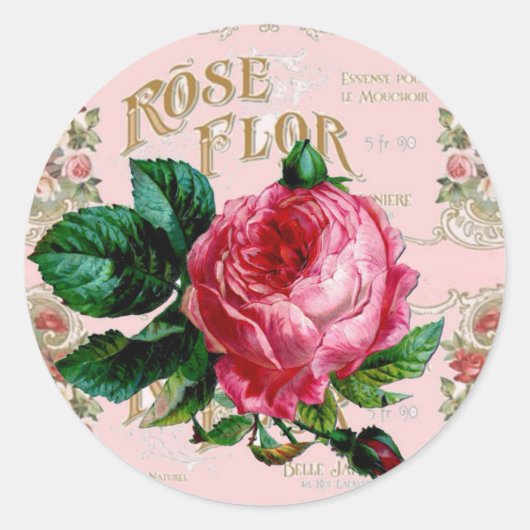 Oude Parijse typografie, roze landhuis Ronde Sticker (Voorkant)