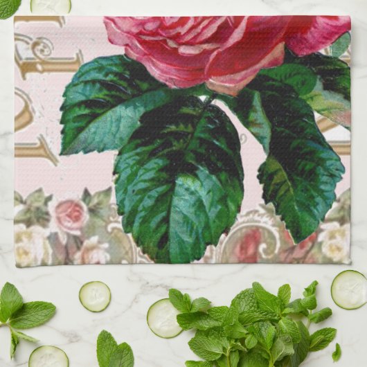 Oude Parijse typografie, roze landhuis Theedoek (Gevouwen)