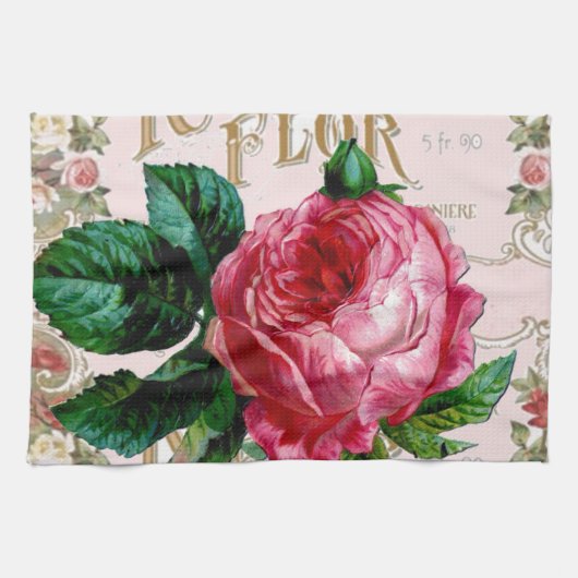 Oude Parijse typografie, roze landhuis Theedoek (Horizontaal)