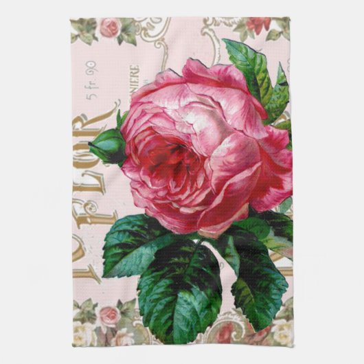 Oude Parijse typografie, roze landhuis Theedoek (Verticaal)