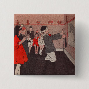 Oude Partijspellen - Speld de staart aan de ezel Vierkante Button 5,1 Cm