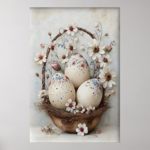 Oude Pasen Bloem Boeket Eieren Print, Boerderij Poster