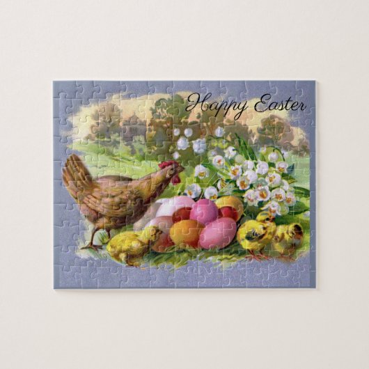 Oude Pasen Eieren en Kippen Vakantie Legpuzzel (Horizontaal)