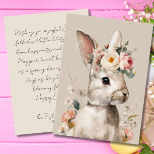 Oude Pasen kaart met bloemen en Paashaas