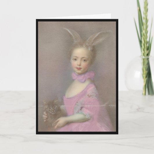 Oude Pasen kaart Schattig meisje met konijnenoren (Voorkant)