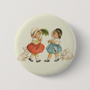 Oude Pasen Kinderen Konijnen Mutsen Antiek Ronde Button 5,7 Cm
