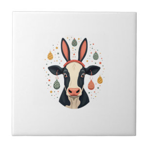 Oude Pasen Koe Konijn Oren Cute Boerderij Dier Ei Tegeltje