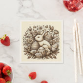 Oude Pasen Konijn Bloemen & Eieren 1e Verjaardag Servet (Insitu)