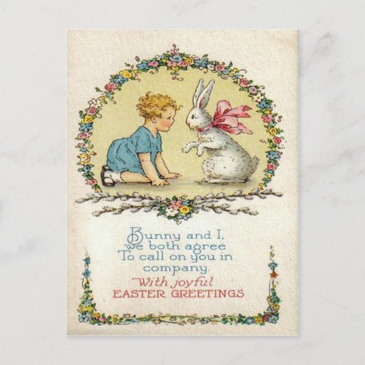 Oude Pasen Konijn & Kind Pasen Kaart (Voorkant)
