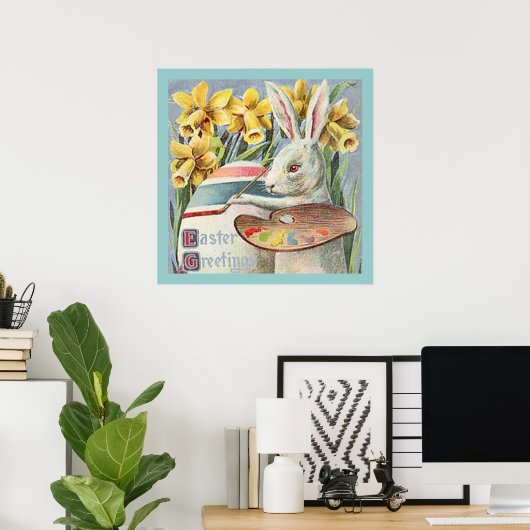 Oude Pasen Konijn Kunstenaar Schildert een Ei, ZSS Poster (Thuiskantoor)