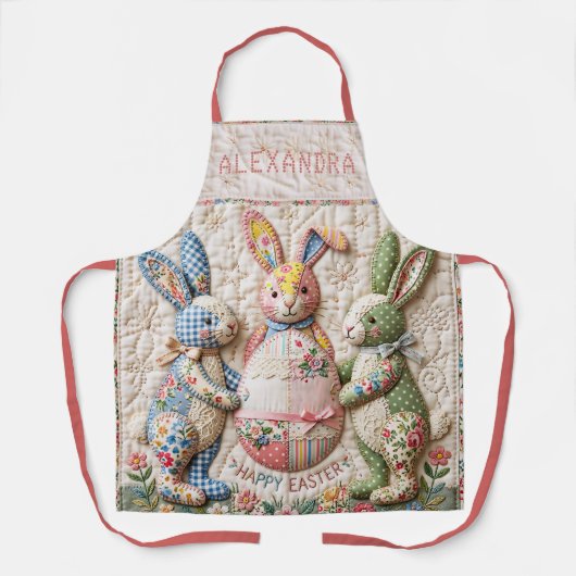 Oude Pasen Konijn Nep Patchwork Dekbedprint Schort (Voorkant)