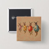 Oude Pasen konijnen dansen in eipakjes Vierkante Button 5,1 Cm (Voorkant /achterkant)