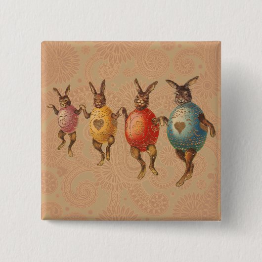 Oude Pasen konijnen dansen in eipakjes Vierkante Button 5,1 Cm (Voorkant)