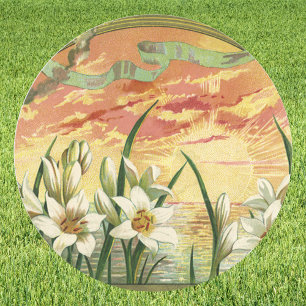 Oude Pasen Lelies Zonsopgang en Victoriaanse Engel Ronde Sticker