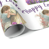 Oude Pasen Meisje met Tulp Bloemen   Cadeaupapier (Rol Hoek)