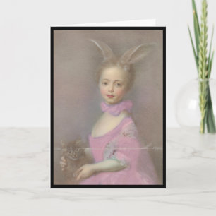 Oude Pasenkaart Schattig Meisje met Konijnenoren Feestdagen Kaart