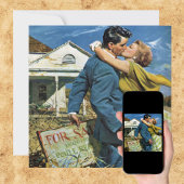 Oude pasgetrouwden zoenen elkaar, Housewarmingfees Kaart