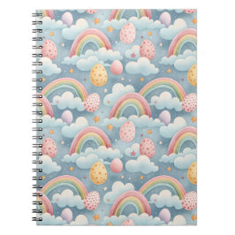 Oude pastel regenboog Paaseieren met wolken Notitieboek