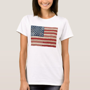 Oude patchwork Amerikaanse vlag patriottisch quilt T-shirt