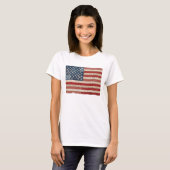 Oude patchwork Amerikaanse vlag patriottisch quilt T-shirt (Voorkant volledig)