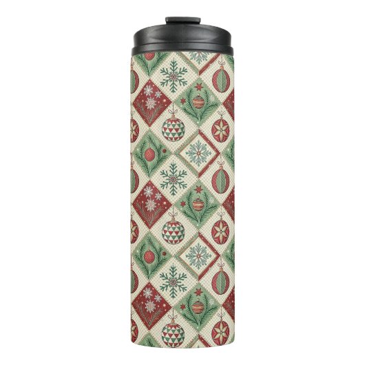 Oude Patchwork Gequilt Patroon voor Kerstmis Thermosbeker (Voorkant)