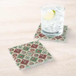 Oude Patchwork Gequilted Kerstpatroon Glazen Onderzetter