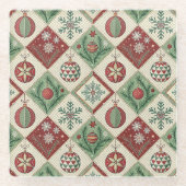 Oude Patchwork Gequilted Kerstpatroon Glazen Onderzetter (Voorkant)