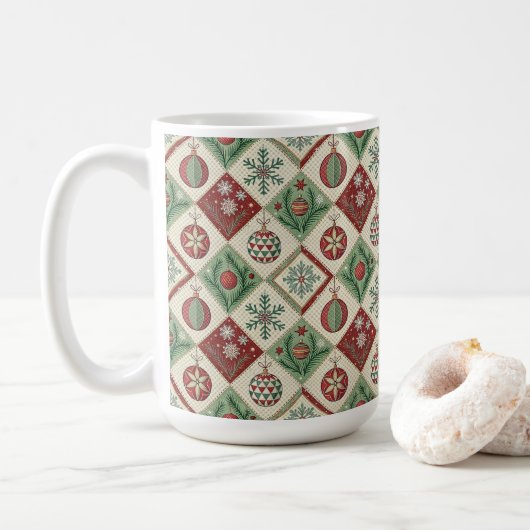 Oude Patchwork Gequilted Kerstpatroon Koffiemok (Met donut)