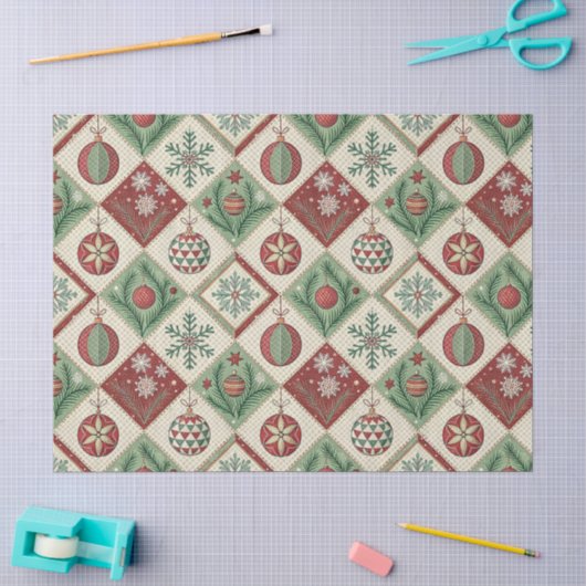 Oude Patchwork Gequilted Kerstpatroon Tissuepapier (Craft)