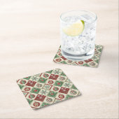 Oude Patchwork Gequiltte Kerstpatroon Kartonnen Onderzetters (Insitu)