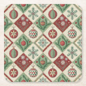 Oude Patchwork Gequiltte Kerstpatroon Kartonnen Onderzetters (Voorkant)