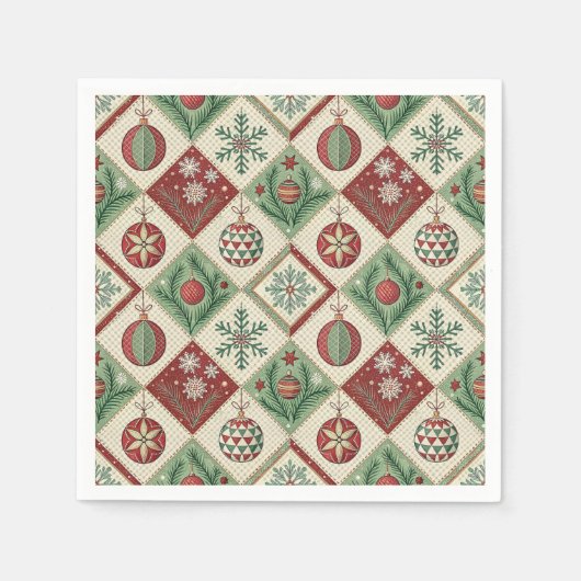 Oude Patchwork Gequiltte Kerstpatroon Servet (Voorkant)