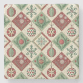 Oude Patchwork Gequiltte Kerstpatroon Stenen Onderzetter (Voorkant)