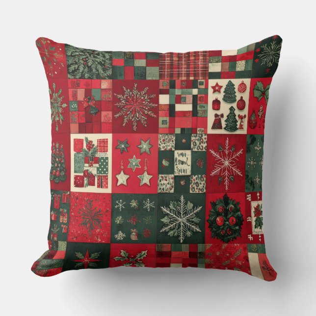 Oude patchwork kerst dek kussen (Voorkant)