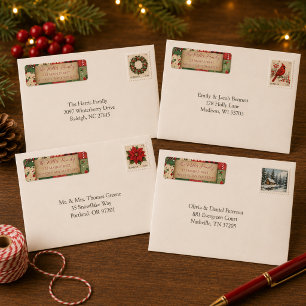 Oude patchwork kerst retouradreslabels etiket